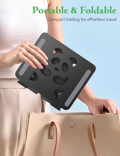 Stable Laptop Stand for Desk Fit for 10"-16.3" Laptops, Black | Foldable Aluminum Riser Creates an Ergonomic Workspace with Cute Panda Cooling Vent, Fits MacBook Air/Pro, Dell and Lenovo - color: Black