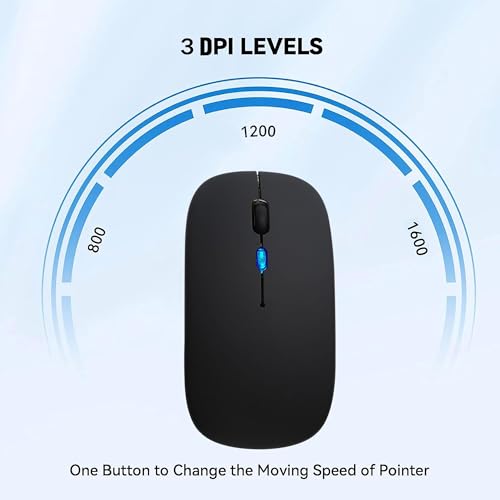WREANU Wireless Bluetooth Mouse Rechargeable Laptop Mice with LED Lights Silent Slim Use(BT5.2 and 2.4G Portable USB) Dual Mode Computer Mouse for Laptop/iPad/Tablet/Apple/Computer/Mac (Black) - color: Black