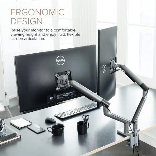 POUT E12 Dual Monitor Arm Mount Stand – Adjustable Full Motion Desk Mount for 17’’-32’’ Screens, Supports 4-22lbs per Arm, VESA 75x75mm & 100x100mm (Grey/Black) - color: Grey/Black/Dual