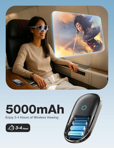AIMIBO Wireless Display Adapter for AR Glasses, HDMI+USB-C | 5000mAh, 5G 60Hz, AirPlay/Miracast/DLNA for iOS/Android/Windows. Works with XREAL/Viture/RayNeo/Rokid, TV/monitor/projector.