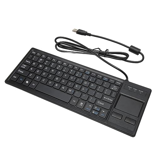 Ultra Thin Mini Compact Wired Keyboard with Touchpad and USB Hub, Scrolling, Plug and Play, Keys for Industrial Applications