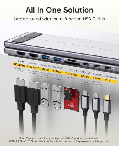 Mukiya USB C Laptop Docking Station Stand, Dual Monitor 4K@60Hz, 9 in 1 USB C Hub with 2 HDMI, 2 USB 3.0, PD 100W, Universal Dock Station for MacBook Pro/Air/Dell/HP/Surface/Lenovo - style: 9 in 1(2 HDMI)
