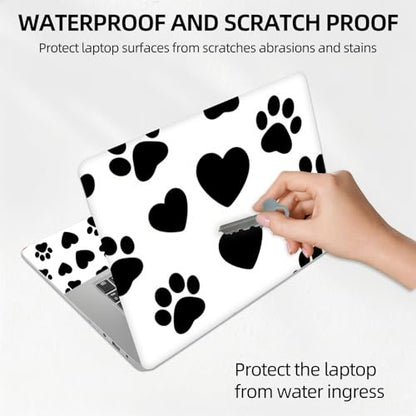 Black & White Dog Paw Print Universal Laptop Skin Sticker 3PCS, Protective Decal Trim-to-Fit 11.6" 13.3" 14" 15.6" Laptop Vinyl Cover, Removable Anti-Scratch Computer Decal Protector - color: Black & White Dog Paw Print