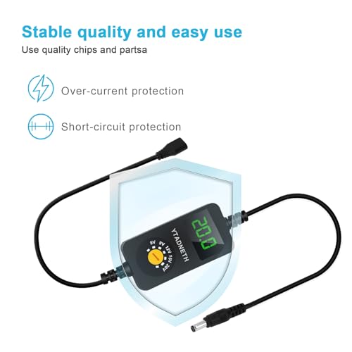 Universal USB C to DC Adapter, Barrel PD Trigger Cable, USB-C Female to DC 5V 9V 12V 15V 20V Adapter Cable with LED Display, for Netbook, Tablets, Led Light, Lamps, Routers