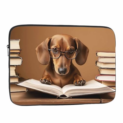 Laptop Sleeve Bag 15.4 15.6 Inch,Dachshund Professor Reading A Book Funny Dog Animal Protective Polyester Computer Cases Laptop Cover Briefcase Bag Tablet Travel Cover - color: LPS-030