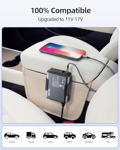 BESTEK 150W Power Inverter 11-17V, 30W USB-C, 18W USB-A Car Charger Adapter | 12V DC to 110V AC Converter, Vehicle Cigarette Lighter Plug Outlet, 10 Layer Protection, ETL Certified, Aluminum Housing-Gray - color: Gray