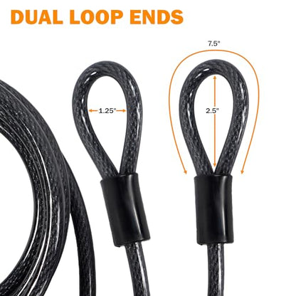 Lumintrail 12mm (1/2 inch) Heavy-Duty Security Cable, Vinyl Coated Braided Steel with Sealed Looped Ends (4', 7', 10', 15', 20', 25' or 30') (20-FT) - size: 20-FT