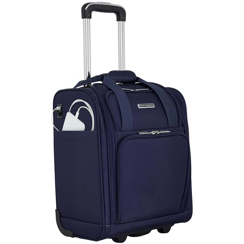 French Connection 16" Underseat Carry-On Luggage with USB/USB-C Ports, Blue Depths - color: Blue Depths