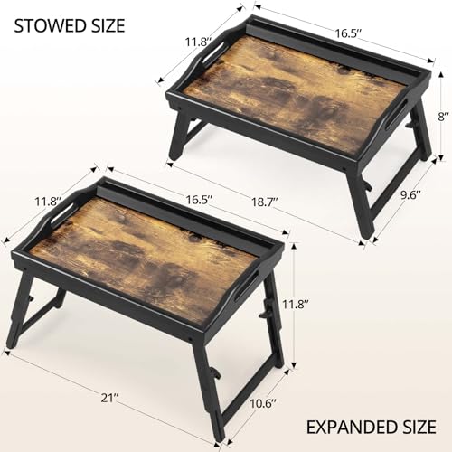 2 Pack Bed Tray Table with Adjustable Legs Breakfast Trays Serving Tray Bamboo Bed Laptap Floding Legs with Handles and Phone Holders - color: 2 Pack