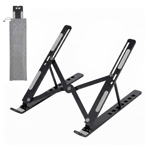 Marte Vanci Laptop Stand for Desk, Portable Computer Riser with 7 Adjustable Angles, Foldable Notebook Holder Ergonomic Ventilated Cooling Aluminum Computer Stand for Laptops Tablets up to 16” Black - color: Black
