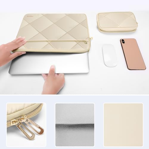 MOSISO 13-14 inch Laptop Case, 13.3 inch Laptop Sleeve, Sand | Compatible with MacBook Neo/Air 13.6/Pro 13/Pro 14, HP Dell ASUS Lenovo, Rhombus Quilted Horizontal Bag with Small Case - color: Sand
