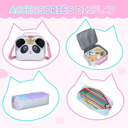 Kids Rolling Cats Backpack for Girls Plush Trolley Suitcases Luggage Travel with Wheels Bookbag Wheeled 17" 3PCS Roller Backpacks Set Toddler Back Pack School Bags for Elementary Pink - color: 5315-maomi-pink