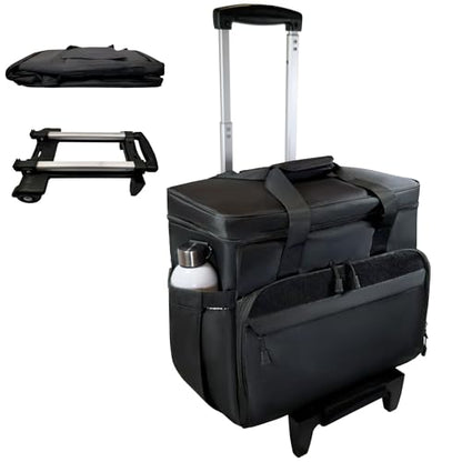 Rolling Teacher Tote Bag with wheels and Laptop Compartment, Wheeled Teacher Bag for Teaching, Detachable Trolley, Office, Craft, Black