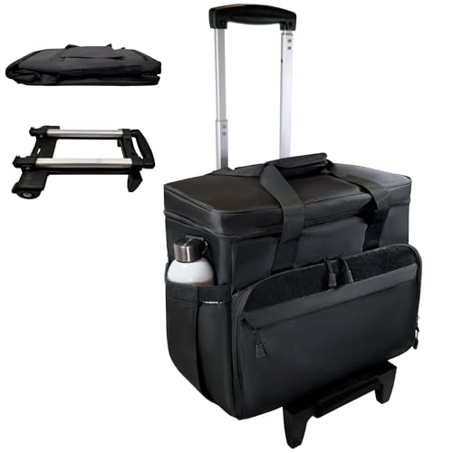 Rolling Teacher Tote Bag with wheels and Laptop Compartment, Wheeled Teacher Bag for Teaching, Detachable Trolley, Office, Craft, Black