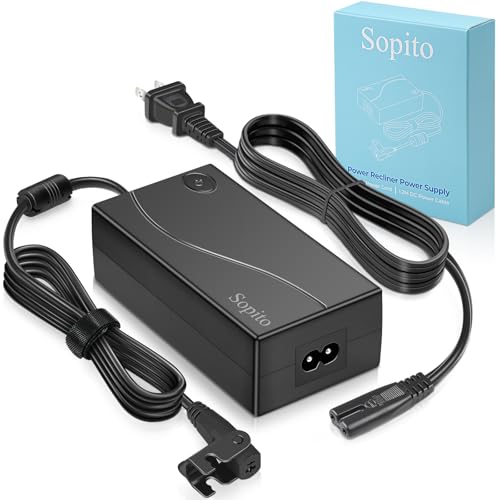 Sopito 29V 2A Recliner Power Supply 2 Pin, AC/DC Adapter 100-240V 50/60hz with Longer Power Cord, Power Supply Transformer Recliner Replacement Parts for Lift Chair/Electric Couch/Standing Desk - size: Power Brick