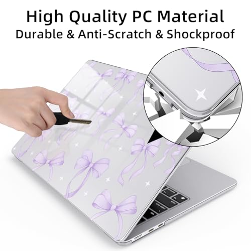 for MacBook Air 13.6 Inch Case M5/M4/M3/M2 2026-2022 Release A3449 A3240 A3113 A2681 Purple Bow Design Crystal Clear Girly Case Laptop Protective Hard Shell Cover - color: Bow/Purple