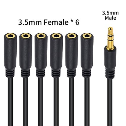 Poyiccot 3.5mm Headphone Splitter, 3.5mm Aux Splitter Cable, 1 to 6 Ways 1/8inch TRS Male to Female Stereo Extension Cable for Earphone Headset Speakers 1.5ft - size: 3.5mm TRS Cable 1.5ft