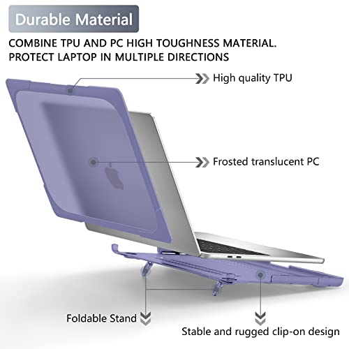 Batianda Heavy Duty Case for MacBook Pro 13 inch 2022 2020, Lavender Gray | Ergonomic Foldable Stand Holds 22 lbs, Shockproof Bumper, Matte Translucent Hard Shell, Fits M1/M2 A2338/A2251/A2289 Model - color: Lavender Gray