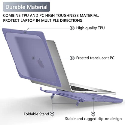 Batianda Heavy Duty Case for MacBook Pro 13 inch 2022 2020, Lavender Gray | Ergonomic Foldable Stand Holds 22 lbs, Shockproof Bumper, Matte Translucent Hard Shell, Fits M1/M2 A2338/A2251/A2289 Model - color: Lavender Gray