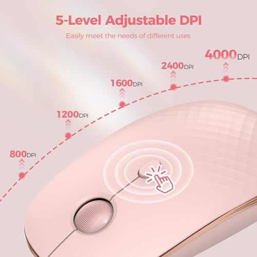 TECKNET Rechargeable Slim Portable Silent Computer 2.4 GHz Wireless Mouse | Lightweight Ambidextrous with USB-A Receiver, 4000 DPI Optical Tracking 90-Day Battery Life, Compatible with PC, Mac, Laptop - color: Rose pink