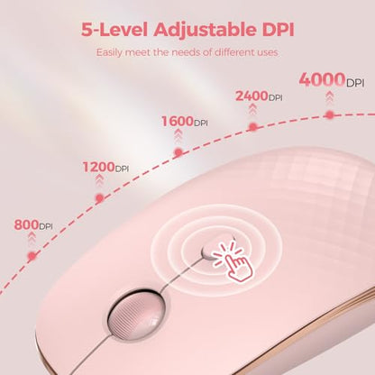 TECKNET Rechargeable Slim Portable Silent Computer 2.4 GHz Wireless Mouse | Lightweight Ambidextrous with USB-A Receiver, 4000 DPI Optical Tracking 90-Day Battery Life, Compatible with PC, Mac, Laptop - color: Rose pink