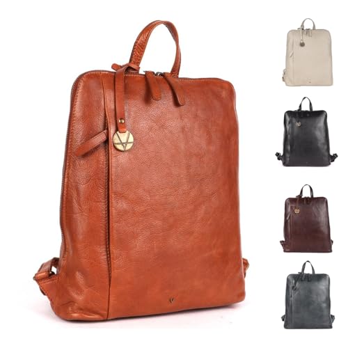 12.5 Inch Cognac Genuine Leather Backpack for Women & Men | Small Cognac Genuine Leather Travel Bookbag Purse with Adjustable Shoulder Strap, YKK Zippers, Mobile & Slip-in Pockets - color: Cognac
