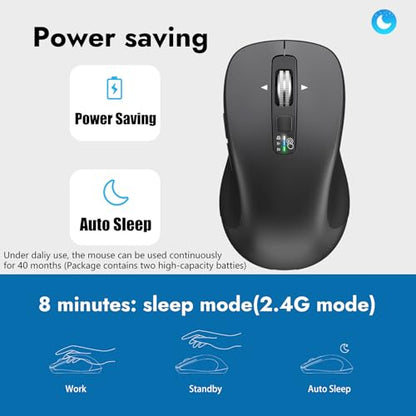 CITLLA Wireless Bluetooth Mouse (USB + BT1 + BT2), Full Size Mouse, 4-Way Scrolling, Multi-Device Silent for Computer, Laptop, iPad, MacBook (Grey) - color: Grey