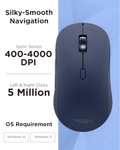Lenovo Yoga Bluetooth Silent Mouse, 3 Level DPI Adjustment, 36 Month Battery Life, Bluetooth 5.3, 3 Device Paring, Whisper Quiet, Programmable Buttons, Smooth Finish, Cosmic Blue - color: Cosmic Blue