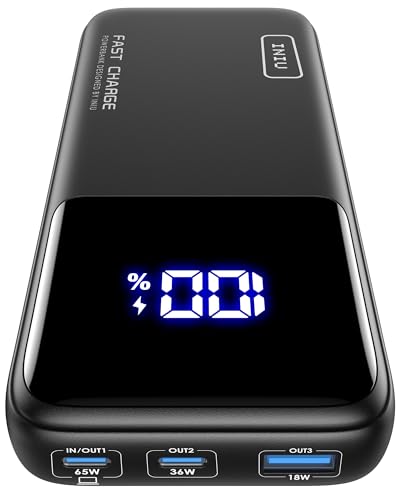 INIU Laptop Power Bank, Compact 20000mAh 65W Fast Charging Battery Pack | 3-Output Fast Charging, Flight-Safe, Travel Essential, Portable Charger for MacBook Pro, Dell, Steam Deck, iPhone, iPad etc - color: Black, size: Classic Size