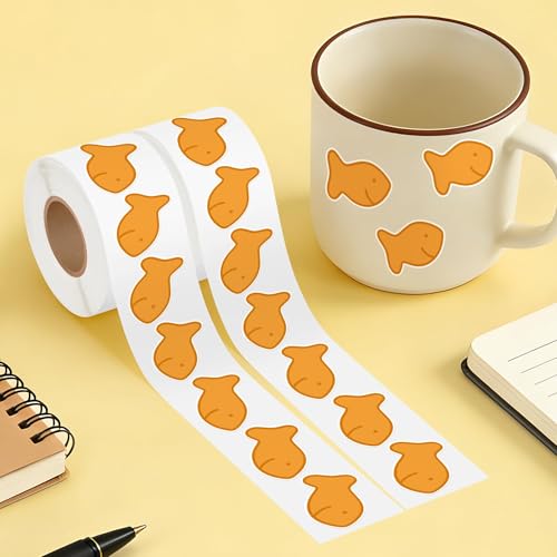Goldfish Cracker Sticker Roll - 1000 Pcs & 2 Roll Cute Fish Cookie Waterproof Vinyl Reusable Laptop Stickers for Coloring Book Scrapbook Water Bottle Page Activity Pad Birthday Party Favors - style: Goldfish