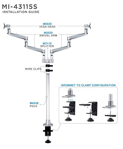 Mount-It! Premium Modular Dual Monitor Desk Mount Arms | Tilt Swivel VESA Wall Mount | Fits 13 15 17 19 21.5 24 27 Inch Computer Screens with 75 100 VESA Patterns | C-Clamp and Grommet Bases | Silver