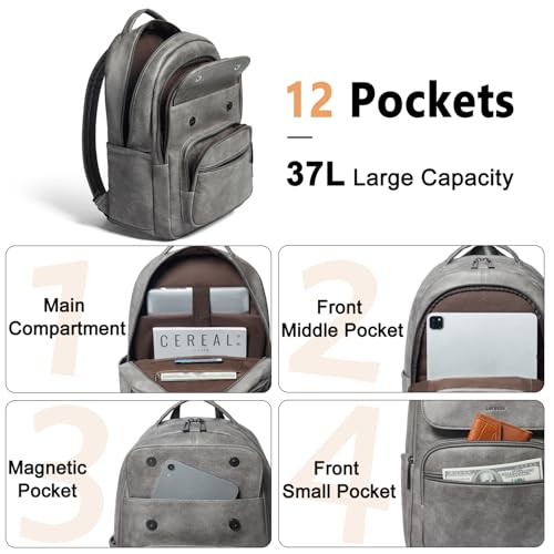 Leresas Backpack Purse for Women Mens for Work Travel Back Pack Purses Vegan Leather Back Pack Fashion Laptop Computer Bag Dark Grey - color: Dark Grey
