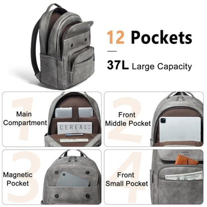Leresas Backpack Purse for Women Mens for Work Travel Back Pack Purses Vegan Leather Back Pack Fashion Laptop Computer Bag Dark Grey - color: Dark Grey