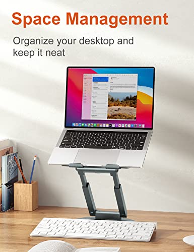 tounee Telescopic Laptop Stand for Desk with 360° Swivel Base, Sit to Stand, Height Adjustable, Portable Riser Holder for Good Posture, Compatible with MacBook Pro, All Laptops 10-17"-Gray - color: Gray