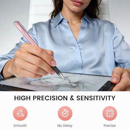 MEKO Stylus Pen for Touchscreen, 2-in-1 Universal Stylus | 6 Pack, MEKO 1st Generation Fine Fiber & Rubber Tips Stylus, High Precision with Clip, Compatiable with All Touch Screens - color: Rose Gold