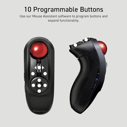 ELECOM Relacon Handheld Trackball Pointer, Ergonomic Thumb Mouse for Right or Left Hand, Bluetooth, 10 Buttons for TV, Presentation, Game, PC & MAC - style: Bluetooth