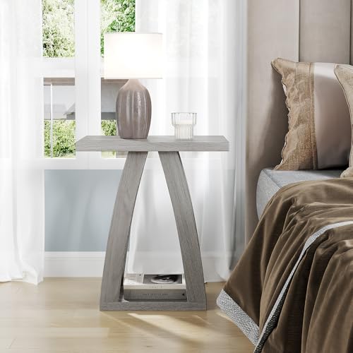 End Tables Living Room. Side Table Beside Sofa. Modern End Table for Living Room. Couch Side Table with Shelf. Grey Wood Side Tables - color: Grey