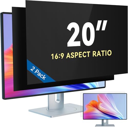 IPROKKO [2-Pack 20 Inch Computer Privacy Screen Filter for 16:9 Widescreen Monitor, Removable 20in Anti Blue Light Glare Privacy Shield, Anti Spy Security Protector for Hp Dell Asus Acer Samsung - color: Black Monitor Screen, size: 2pcs-20inch 16:9