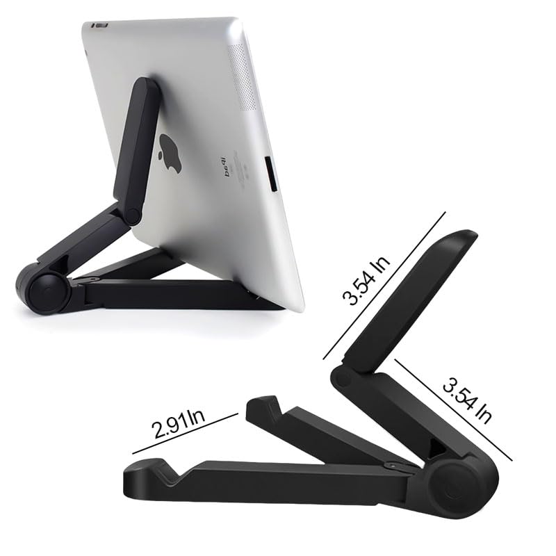 Tablet Stand Holder, Foldable Triangular Stand Holder with Dual Axis 180° Adjustable and Non-Slip Mats, Compact Desktop Holders for Universal Phone Laptop Monitors, up to 10" Devices, Black