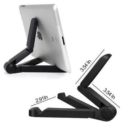 Tablet Stand Holder, Foldable Triangular Stand Holder with Dual Axis 180° Adjustable and Non-Slip Mats, Compact Desktop Holders for Universal Phone Laptop Monitors, up to 10" Devices, Black