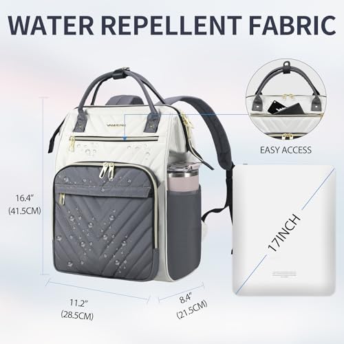 VANKEAN 15.6 Inch Laptop Backpack for Women Large Capacity Waterproof Daypack - color: Beige-grey, size: 15.6 Inch