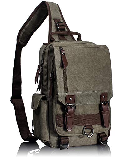 Retro Canvas Messenger Bag — Unisex Crossbody Shoulder Sling Bag for Travel, Work & Daily Use - color: Army Green 1, size: Large