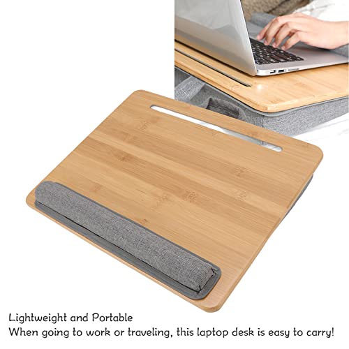 Lap Desk, Multifunction Bamboo Laptop Table with Cushion, Ergonomic Angle, Natural, Safe, Sturdy 3 in 1 Pillow Top Laptop Desk for Reading Writing Playing