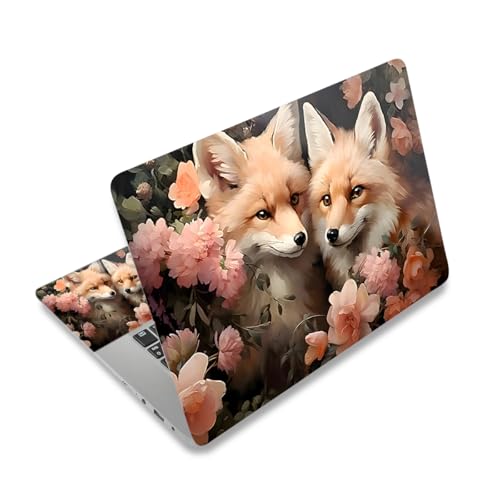 12.1-15.6 Inch Laptop Skin Decal, Universal Reusable Vinyl Laptop Cover Sticker, Waterproof Art Decal Protector with Flower Fox Theme - color: Flower Fox