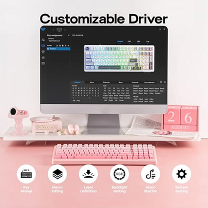 MechLands Aula F99 96% Wireless Gaming Keyboard, 8000mAh Battery, Creamy Gasket Mechanical Keyboard, BT/2.4GHz/USB-C, Hot-Swappable, Pre-lubed Linear Switch, Programmable RGB, Win/Mac (Pink Gradient)