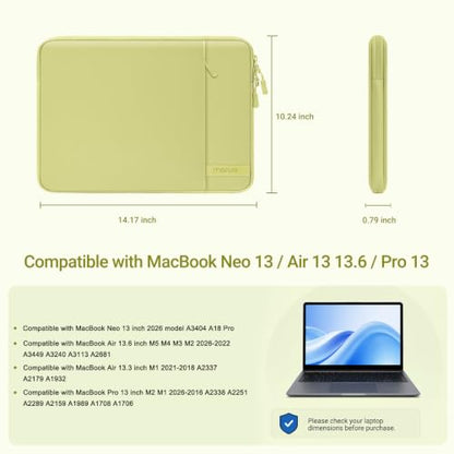 MOSISO Laptop Sleeve Compatible with MacBook Neo 13/Air 13.3 13.6/Pro 13 | 360 Degree Protective Portable Water Resistant Laptop Carrying Case Computer Bag with Vertical Pocket&Small Case, Citrus - color: Citrus, size: 13 inch