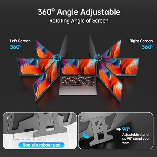 MT-VIKI 15.6 inch Laptop Screen Extender, Potable Monitor for Laptop Only One USB-C Cable Connection, Compatiable with Win/Mac (M1~M5), FHD 1080P, 360° Rotation【Included Carrying Bag】 - size: 15.6"