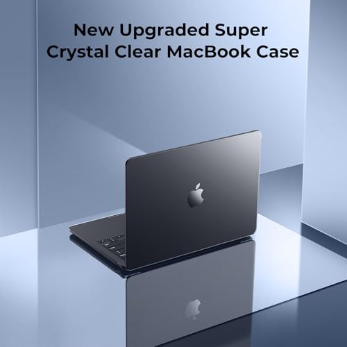 EooCoo Case for MacBook Air 15 inch M5 M4 M3 M2 2026-2023, Crystal Black | Easy to Install, Sturdy, Plastic Hard Shell Case & Keyboard Cover & Screen Protector, Model: A3448 A3241 A3114 A2941 - color: Crystal Black