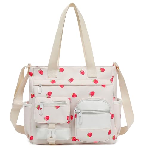 Phaoullzon Kawaii Messenger Bag Cute Purse Girls/Teens Crossbody Tote for Work - color: Strawberry, style: Large(can Fit 14" Laptop)