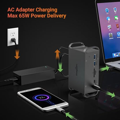 USB C Docking Station Triple Monitor, Laptop Docking Station with Dual 4K@60Hz HDMI, 4K@60Hz DP, 8 USB A/C Ports, 1000Mbps Ethernet, SD/TF Card Slot, 100W AC Power Adapter for Hp Dell Windows Laptops